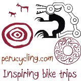 perucycling.com logo. Original native designs. Recuay civilization 1,100 B.C., Ancash, Peru